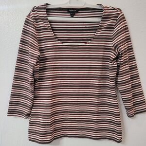 Worth Multicolor🤎🖤🤍🧡 Striped Long Sleeve Tee Size P/S